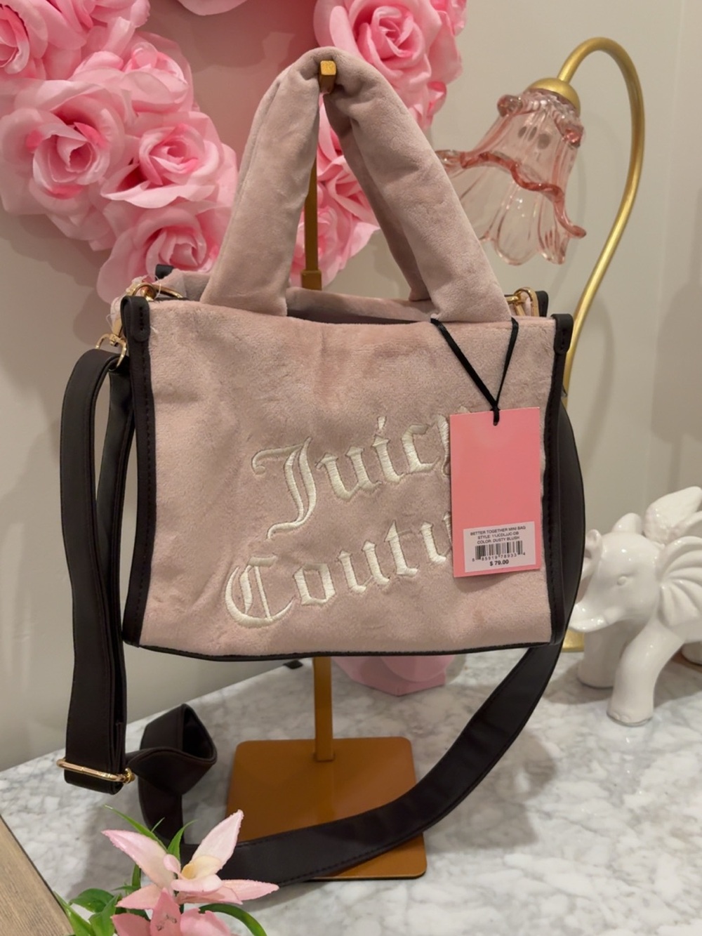 Juicy Couture Pink Suede Tote Bag with Removable Strap